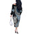 Blue Aotearoa Niho Taniwha Off The Shoulder Long Sleeve Dress Maori Mythology Tooth - Taniko Motifs
