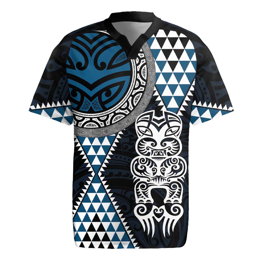 Blue Aotearoa Niho Taniwha Rugby Jersey Maori Mythology Tooth - Taniko Motifs