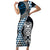 Blue Aotearoa Niho Taniwha Short Sleeve Bodycon Dress Maori Mythology Tooth - Taniko Motifs