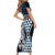 Blue Aotearoa Niho Taniwha Short Sleeve Bodycon Dress Maori Mythology Tooth - Taniko Motifs