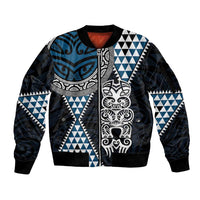 Blue Aotearoa Niho Taniwha Sleeve Zip Bomber Jacket Maori Mythology Tooth - Taniko Motifs LT14 Unisex Blue - Polynesian Pride