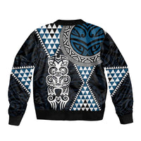 Blue Aotearoa Niho Taniwha Sleeve Zip Bomber Jacket Maori Mythology Tooth - Taniko Motifs LT14 - Polynesian Pride