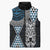Blue Aotearoa Niho Taniwha Sleeveless Puffer Jacket Maori Mythology Tooth - Taniko Motifs - Polynesian Pride