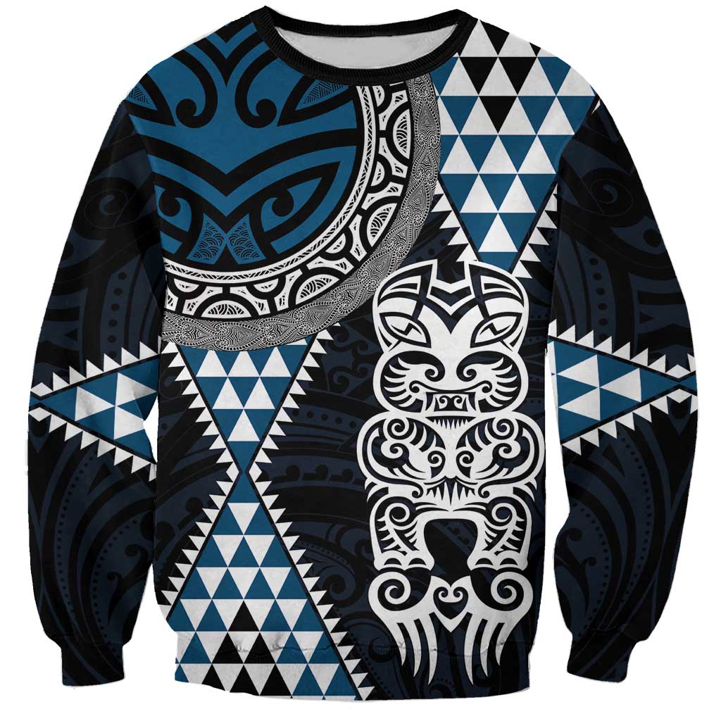 Blue Aotearoa Niho Taniwha Sweatshirt Maori Mythology Tooth - Taniko Motifs