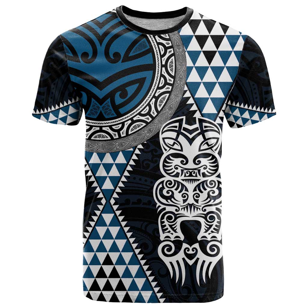 Blue Aotearoa Niho Taniwha T Shirt Maori Mythology Tooth - Taniko Motifs