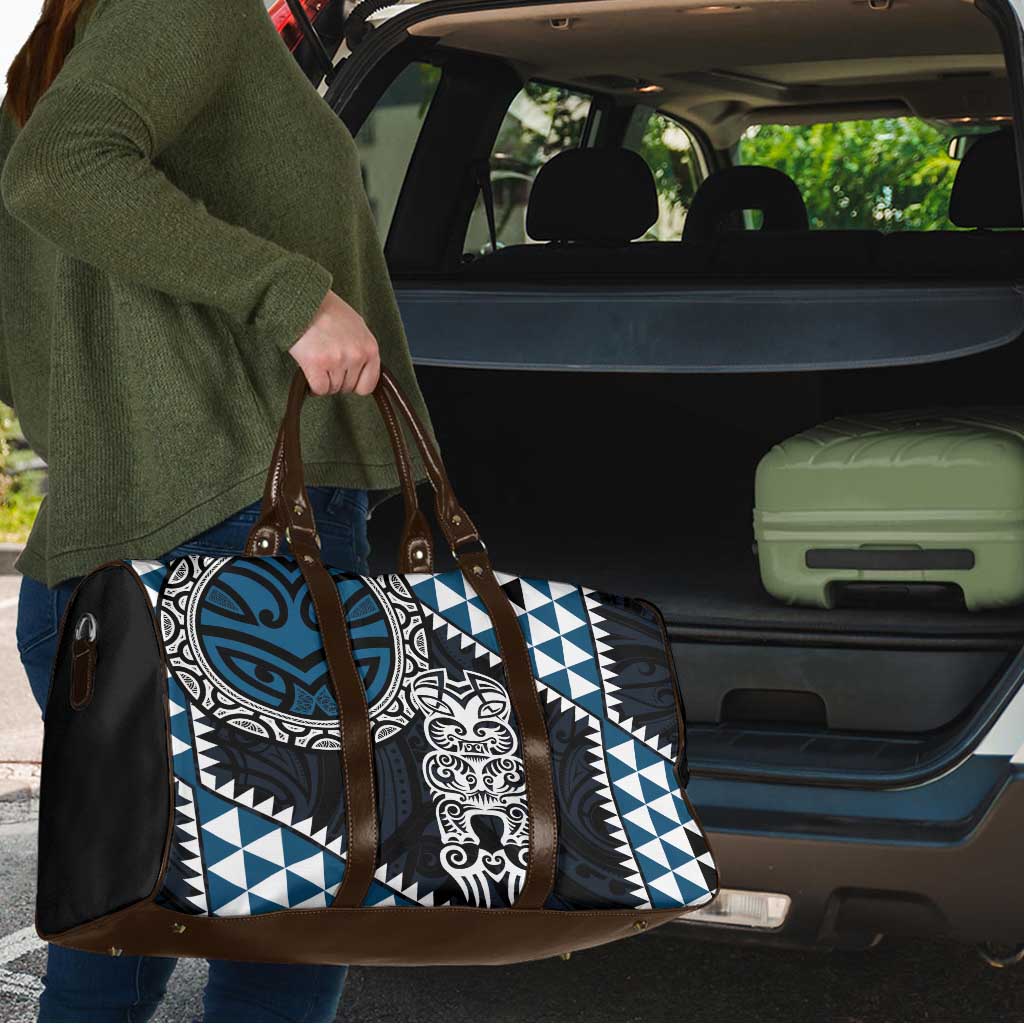 Blue Aotearoa Niho Taniwha Travel Bag Maori Mythology Tooth - Taniko Motifs - Polynesian Pride