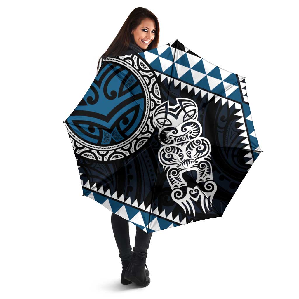 Blue Aotearoa Niho Taniwha Umbrella Maori Mythology Tooth - Taniko Motifs - Polynesian Pride