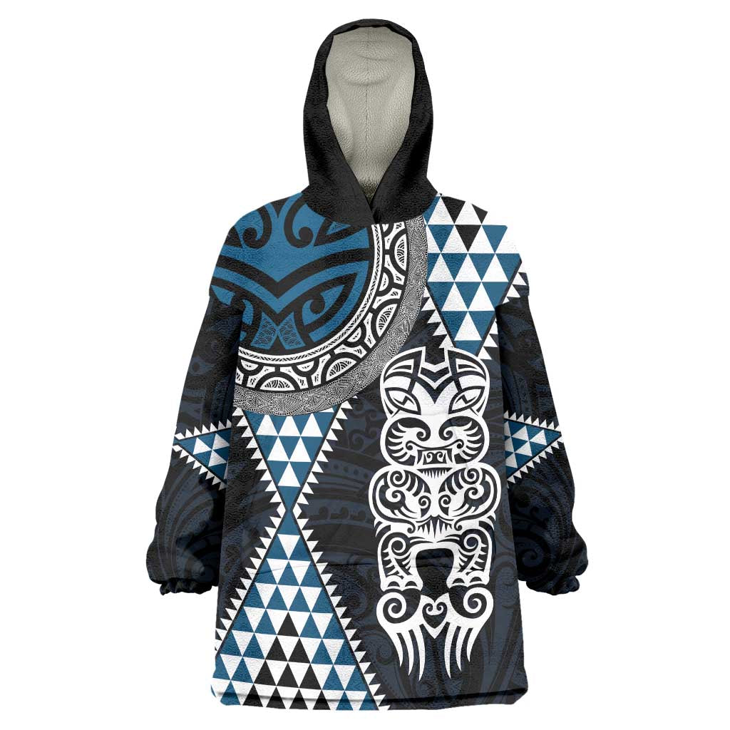 Blue Aotearoa Niho Taniwha Wearable Blanket Hoodie Maori Mythology Tooth - Taniko Motifs