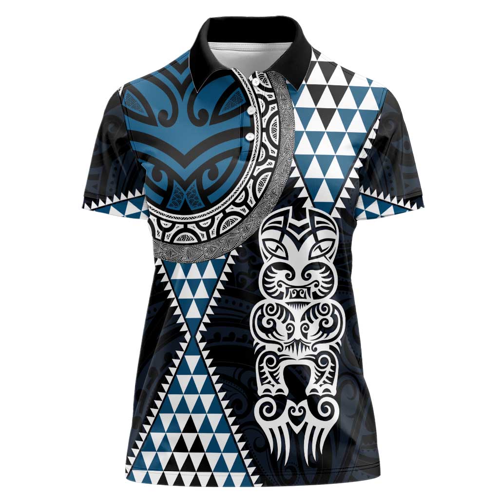 Blue Aotearoa Niho Taniwha Women Polo Shirt Maori Mythology Tooth - Taniko Motifs