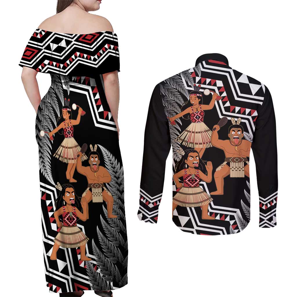 Aotearoa Kapa Haka Couples Matching Off Shoulder Maxi Dress and Long Sleeve Button Shirt 2025 Festival - Traditional Maori Dance LT14 - Polynesian Pride