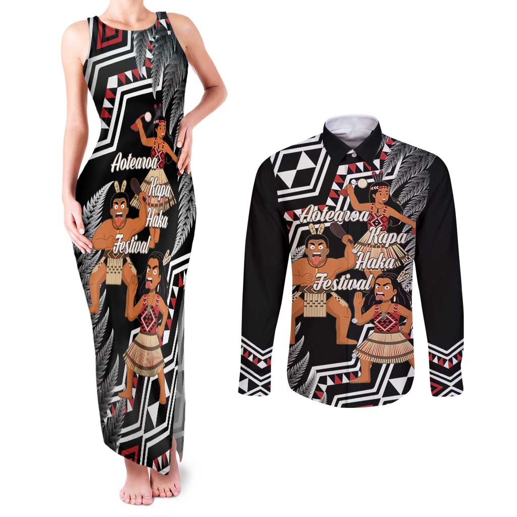 Aotearoa Kapa Haka Couples Matching Tank Maxi Dress and Long Sleeve Button Shirt 2025 Festival - Traditional Maori Dance