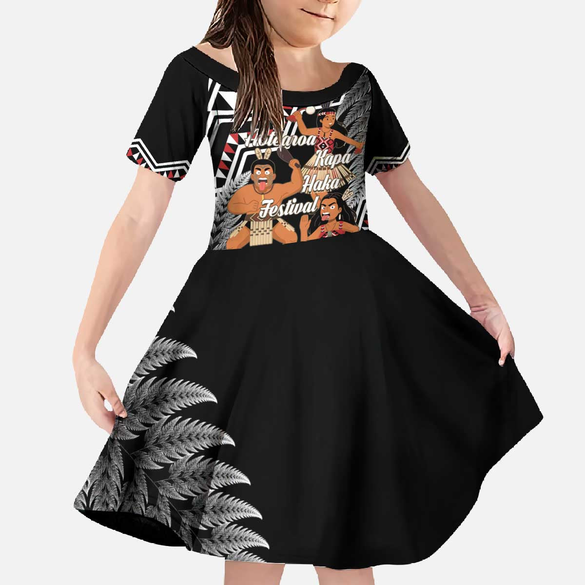 Aotearoa Kapa Haka Family Matching Off The Shoulder Long Sleeve Dress and Hawaiian Shirt 2025 Festival - Traditional Maori Dance