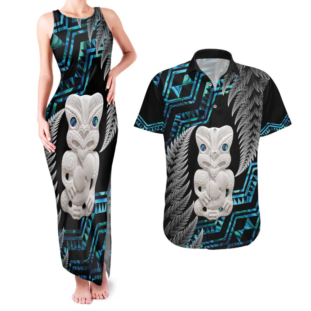 Aotearoa Taniko Paua Shell With Hei Tiki Couples Matching Tank Maxi Dress and Hawaiian Shirt