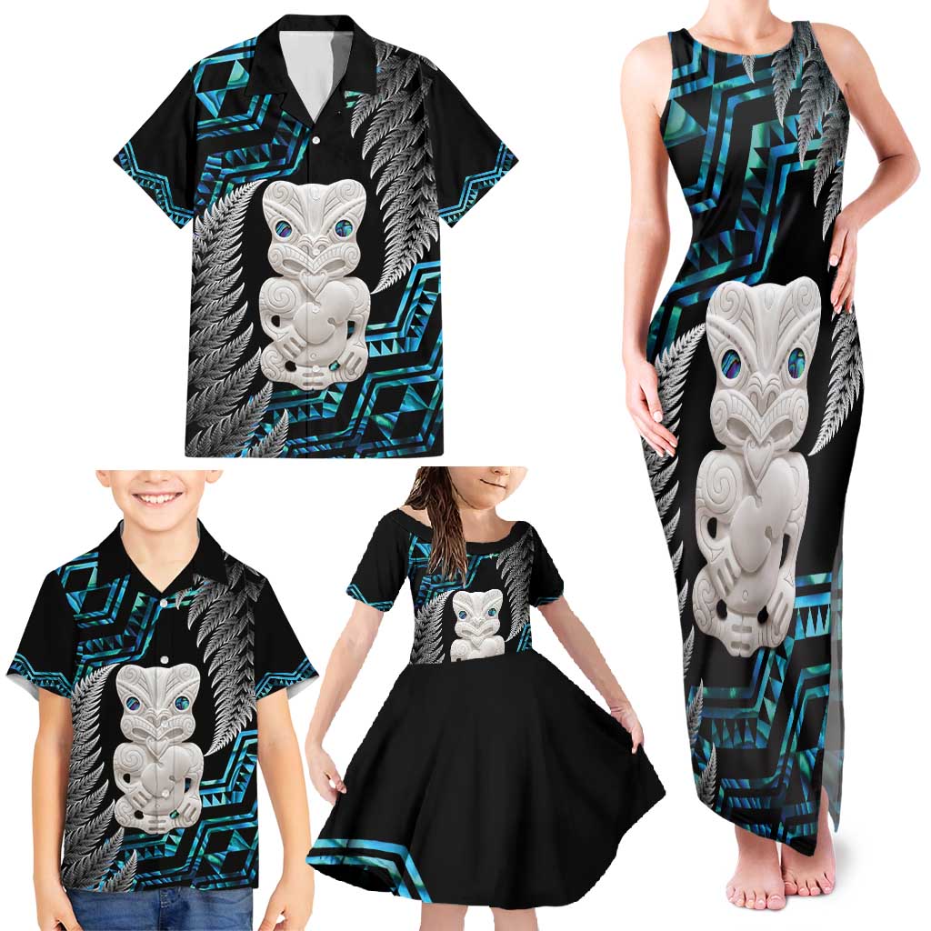 Aotearoa Taniko Paua Shell With Hei Tiki Family Matching Tank Maxi Dress and Hawaiian Shirt