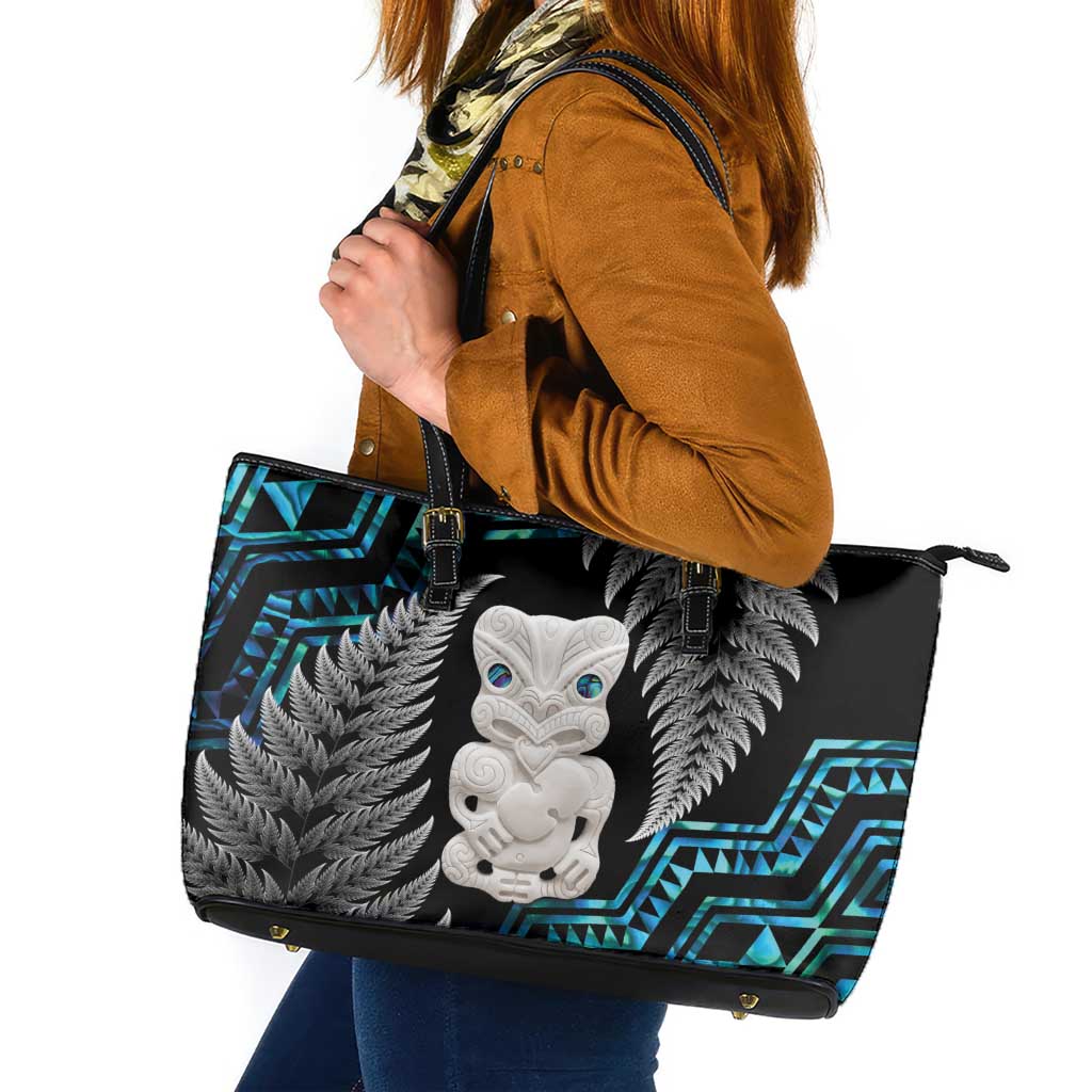 Aotearoa Taniko Paua Shell With Hei Tiki Leather Tote Bag