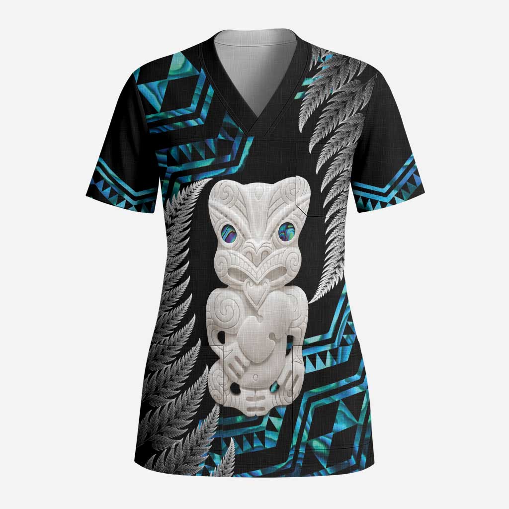 Aotearoa Taniko Paua Shell With Hei Tiki Scrub Top - Polynesian Pride