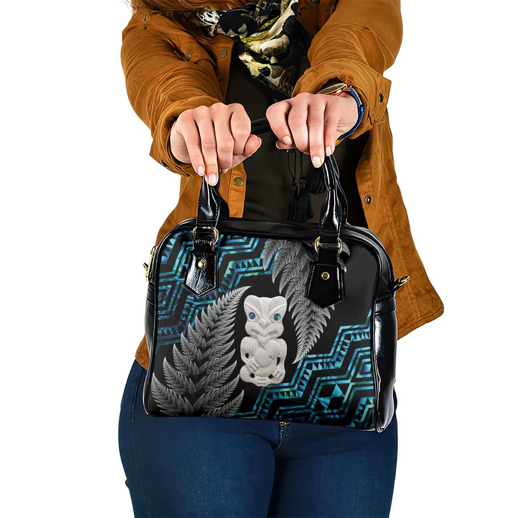 Aotearoa Taniko Paua Shell With Hei Tiki Shoulder Handbag