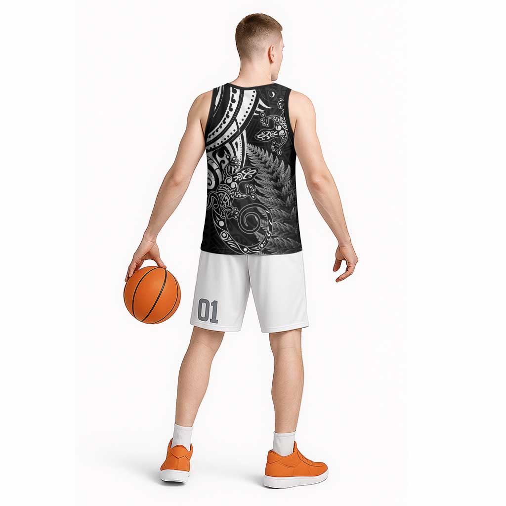 New Zealand Lizard Basketball Jersey Silver Fern Aotearoa Maori - Polynesian Pride