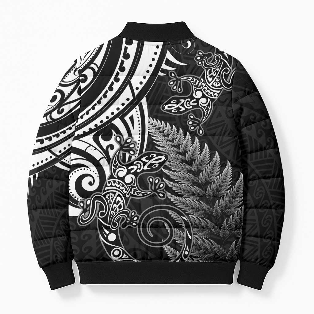 New Zealand Lizard Bomber Puffer Jacket Silver Fern Aotearoa Maori - Polynesian Pride