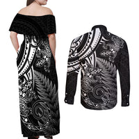 New Zealand Lizard Couples Matching Off Shoulder Maxi Dress and Long Sleeve Button Shirt Silver Fern Aotearoa Maori LT14 - Polynesian Pride