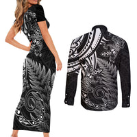 New Zealand Lizard Couples Matching Short Sleeve Bodycon Dress and Long Sleeve Button Shirt Silver Fern Aotearoa Maori LT14 - Polynesian Pride