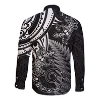 New Zealand Lizard Long Sleeve Button Shirt Silver Fern Aotearoa Maori LT14 - Polynesian Pride
