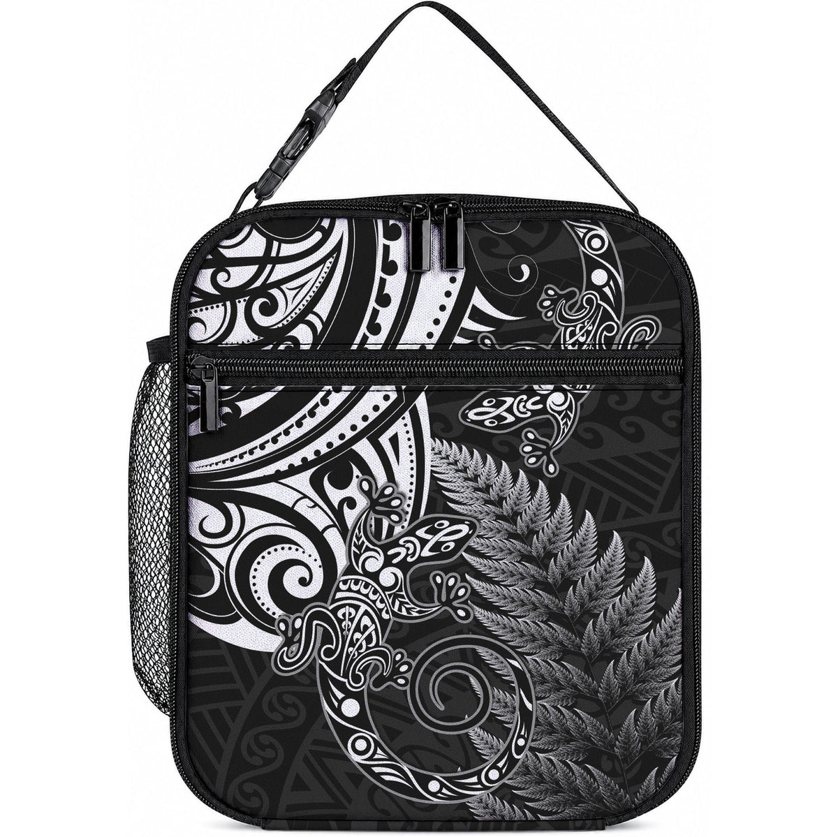 New Zealand Lizard Lunch Bag Silver Fern Aotearoa Maori LT14 10.2 × 8.3 × 4.3 inch Black - Polynesian Pride