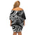 New Zealand Lizard Off Shoulder Short Dress Silver Fern Aotearoa Maori LT14 - Polynesian Pride