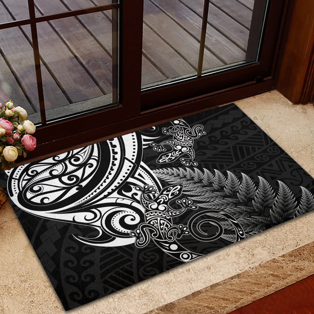 New Zealand Lizard Rubber Doormat Silver Fern Aotearoa Maori