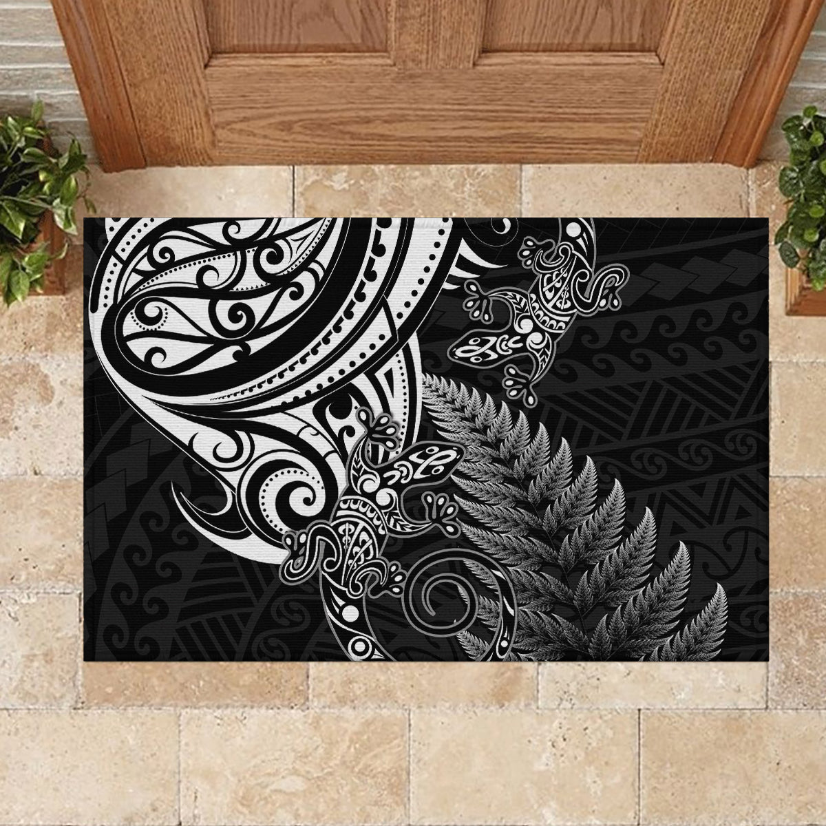 New Zealand Lizard Rubber Doormat Silver Fern Aotearoa Maori