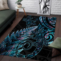 New Zealand Lizard Area Rug Silver Fern Aotearoa Maori With Paua Shell
