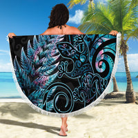 New Zealand Lizard Beach Blanket Silver Fern Aotearoa Maori With Paua Shell