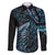 New Zealand Lizard Family Matching Off Shoulder Maxi Dress and Hawaiian Shirt Silver Fern Aotearoa Maori With Paua Shell LT14 Dad's Shirt - Long Sleeve Turquoise - Polynesian Pride
