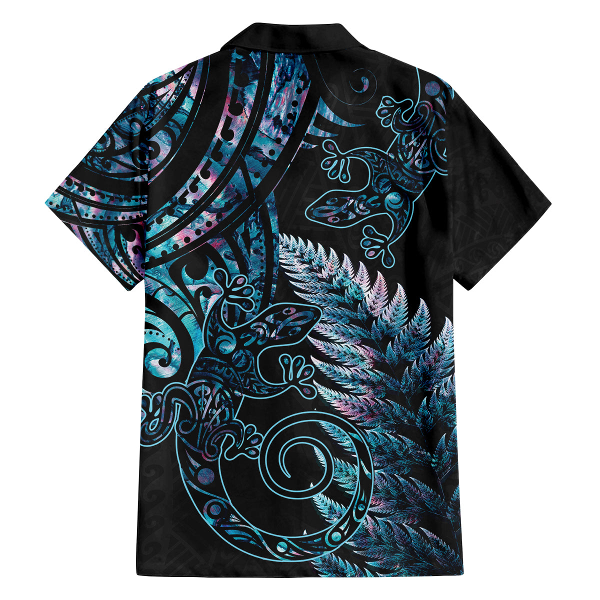 New Zealand Lizard Family Matching Tank Maxi Dress and Hawaiian Shirt Silver Fern Aotearoa Maori With Paua Shell LT14 - Polynesian Pride