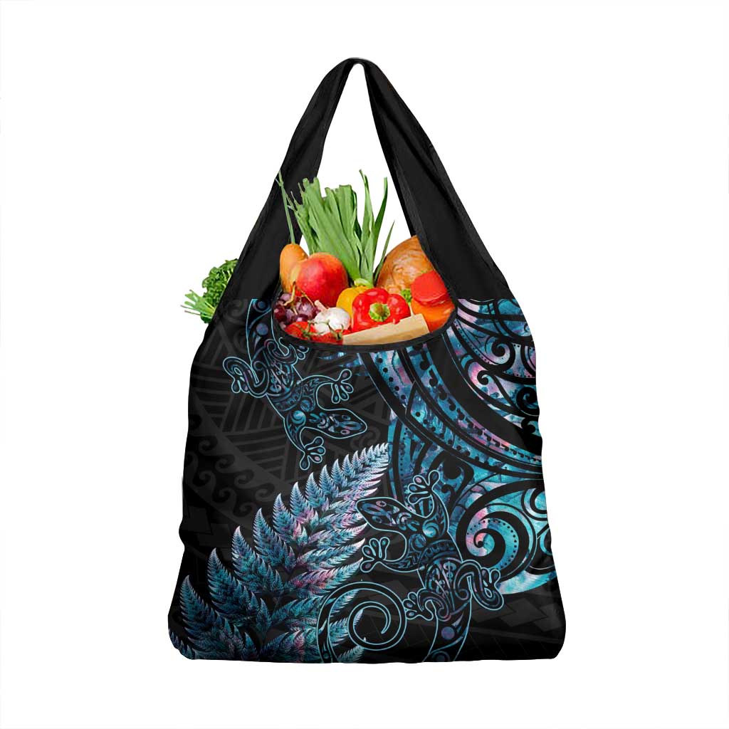 New Zealand Lizard Grocery Bag Silver Fern Aotearoa Maori With Paua Shell