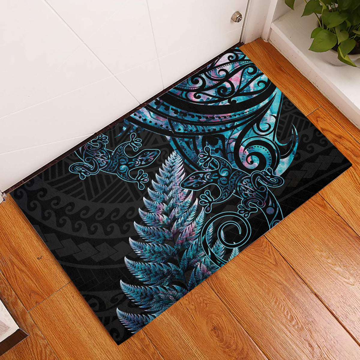 New Zealand Lizard Rubber Doormat Silver Fern Aotearoa Maori With Paua Shell
