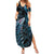 New Zealand Lizard Summer Maxi Dress Silver Fern Aotearoa Maori With Paua Shell LT14 Women Turquoise - Polynesian Pride