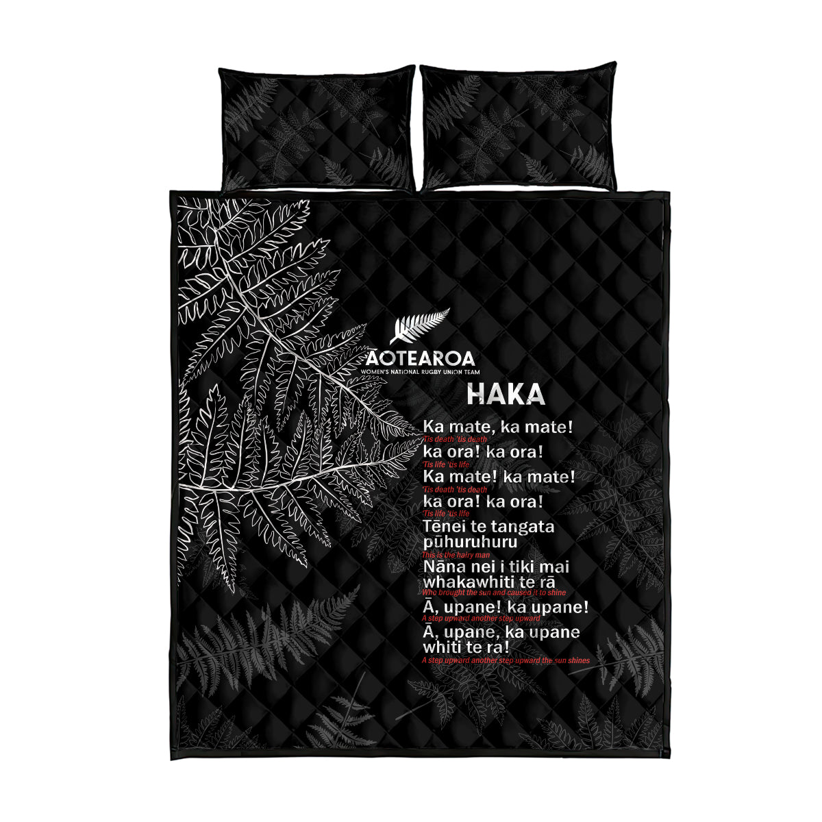 Custom New Zealand Haka Rugby Quilt Bed Set 2024 Pacific Go Black Silver Fern