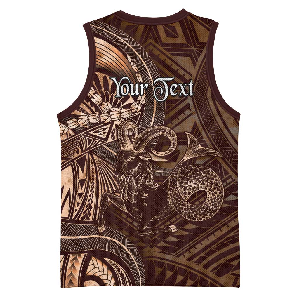 Personalised Polynesia Zodiac Capricorn Basketball Jersey Galaxy Polynesian Pattern Chest Tattoo Style