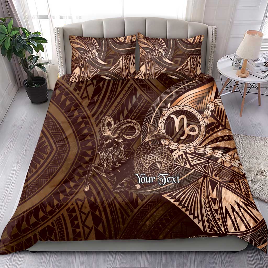 Personalised Polynesia Zodiac Capricorn Bedding Set Galaxy Polynesian Pattern Chest Tattoo Style