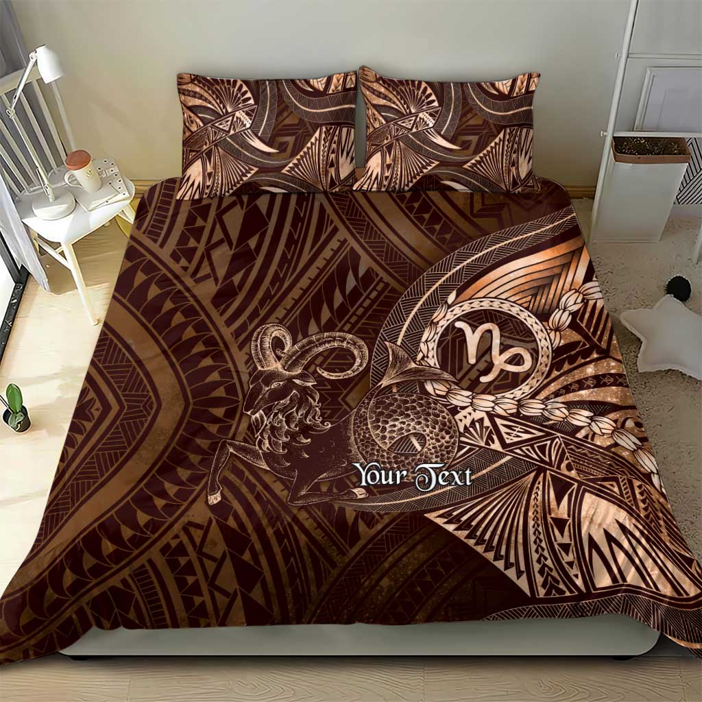 Personalised Polynesia Zodiac Capricorn Bedding Set Galaxy Polynesian Pattern Chest Tattoo Style