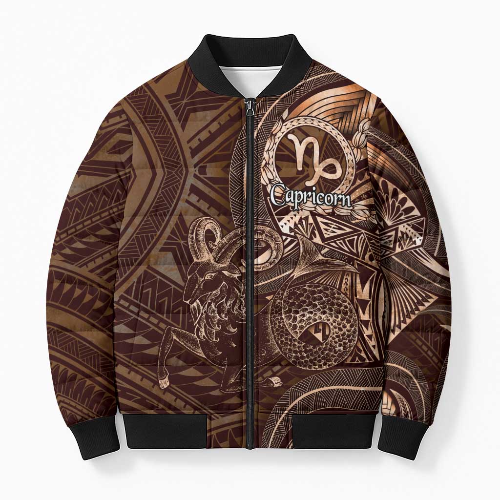Personalised Polynesia Zodiac Capricorn Bomber Puffer Jacket Galaxy Polynesian Pattern Chest Tattoo Style