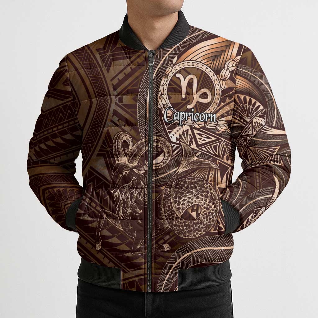Personalised Polynesia Zodiac Capricorn Bomber Puffer Jacket Galaxy Polynesian Pattern Chest Tattoo Style
