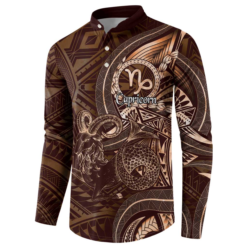 Personalised Polynesia Zodiac Capricorn Button Sweatshirt Galaxy Polynesian Pattern Chest Tattoo Style