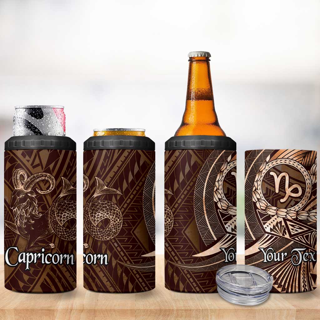Personalised Polynesia Zodiac Capricorn 4 in 1 Can Cooler Tumbler Galaxy Polynesian Pattern Chest Tattoo Style