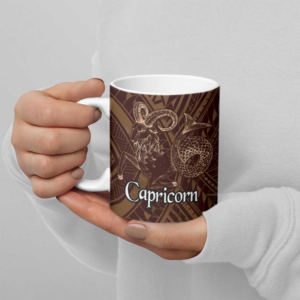 Personalised Polynesia Zodiac Capricorn Ceramic Mug Galaxy Polynesian Pattern Chest Tattoo Style