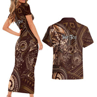 Personalised Polynesia Zodiac Capricorn Couples Matching Short Sleeve Bodycon Dress and Hawaiian Shirt Galaxy Polynesian Pattern Chest Tattoo Style