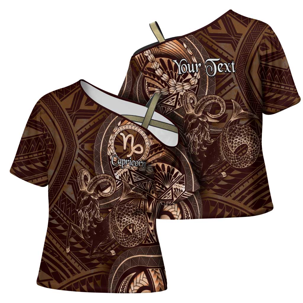 Personalised Polynesia Zodiac Capricorn Cross Shoulder Shirt Galaxy Polynesian Pattern Chest Tattoo Style