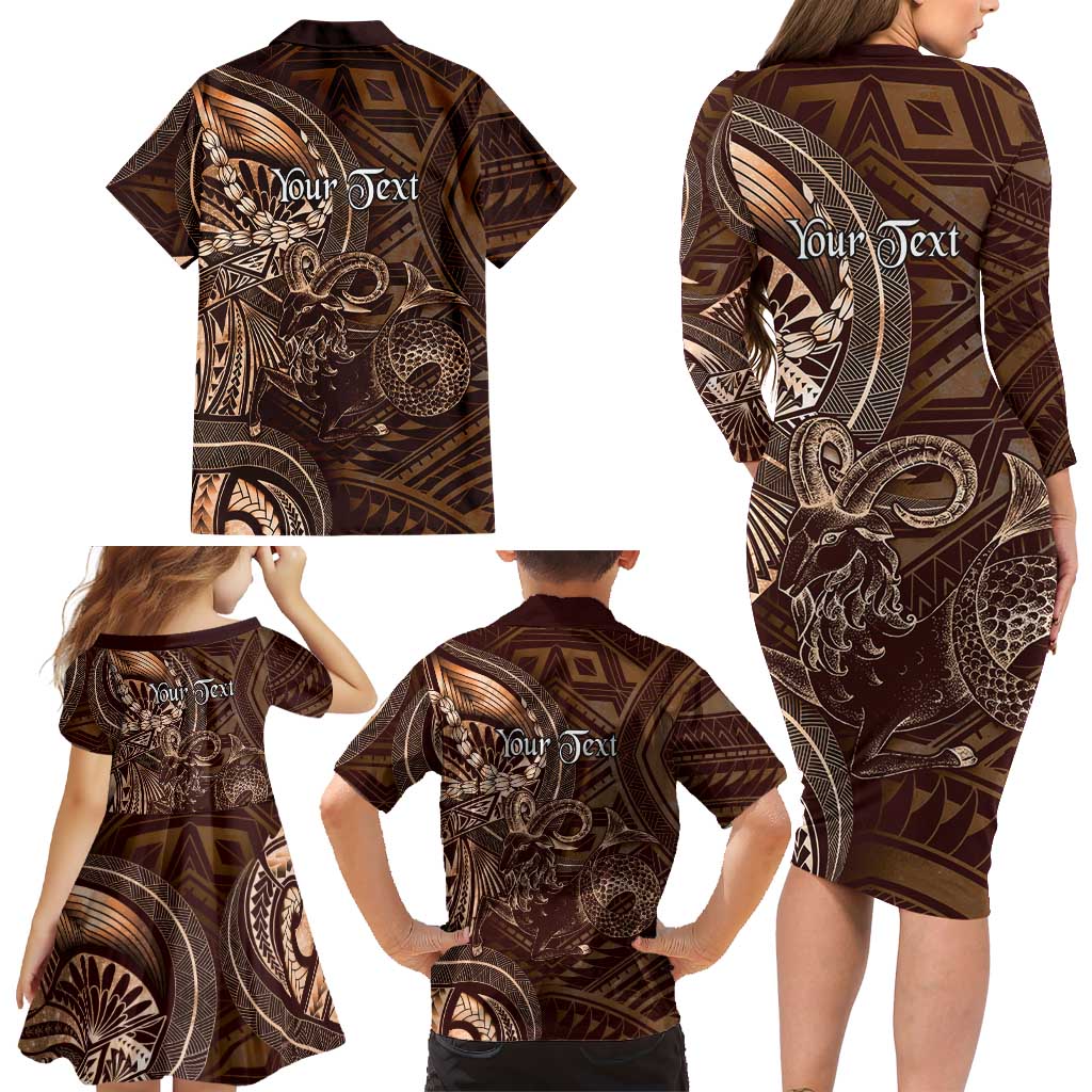 Personalised Polynesia Zodiac Capricorn Family Matching Long Sleeve Bodycon Dress and Hawaiian Shirt Galaxy Polynesian Pattern Chest Tattoo Style LT14 - Polynesian Pride