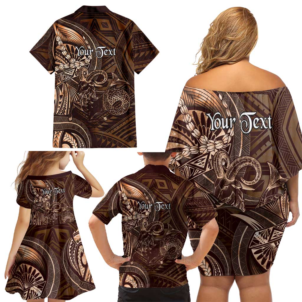 Personalised Polynesia Zodiac Capricorn Family Matching Off Shoulder Short Dress and Hawaiian Shirt Galaxy Polynesian Pattern Chest Tattoo Style